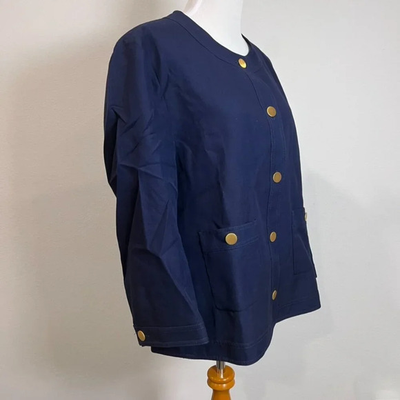 Gucci Jacket Women 58 Gold Button Uniform Blazer Linen Blend Navy Blue XXL - Picture 2 of 9